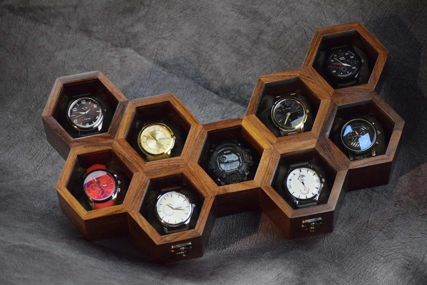 Extra Large Superior Rosewood Honeycomb Watch Box Display Case Holder Collector Organizer for Men, Vintage Watch Storage Box to Store and Keep your Watches Safe and Sophisticated (nine storage)