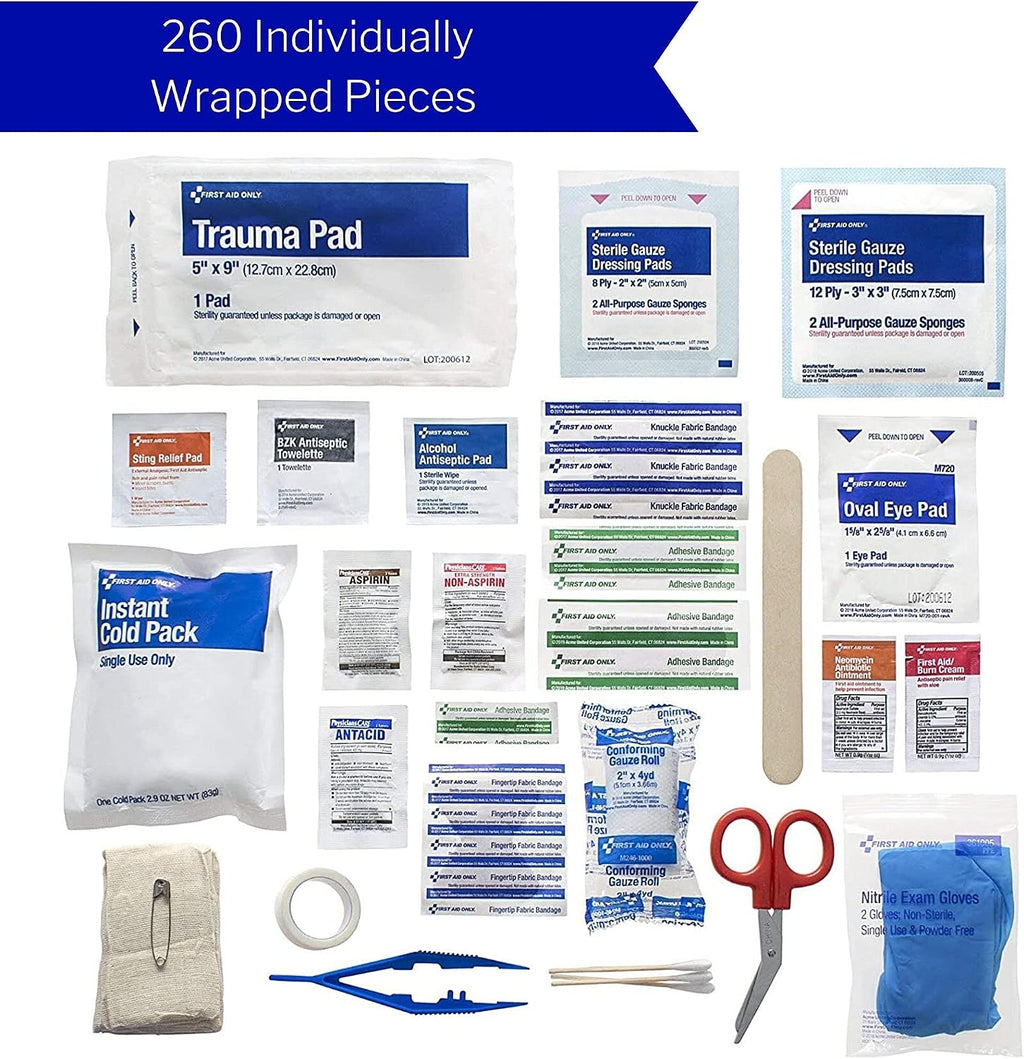 McKesson First Aid Kit, 260 Pieces, OSHA Compliant 50 Person Kit for Car, Home, Office, Camping, Travel, Case of 12