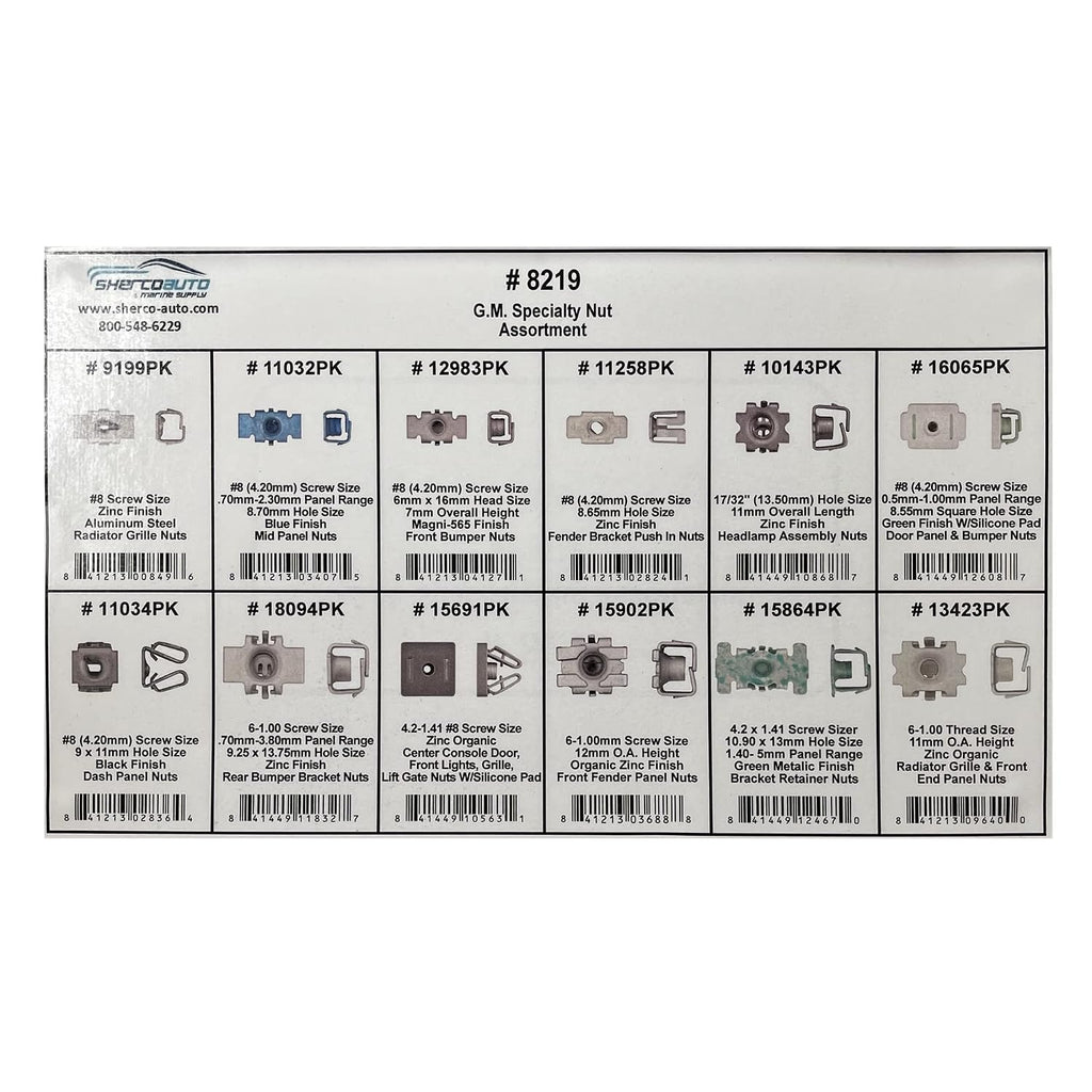 105 Piece G.M. Specialty Nut Assortment - 12 Types Bumper Grill Fender Panel