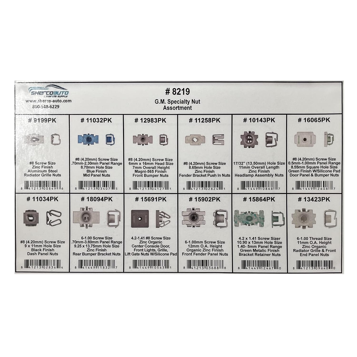 105 Piece G.M. Specialty Nut Assortment - 12 Types Bumper Grill Fender Panel