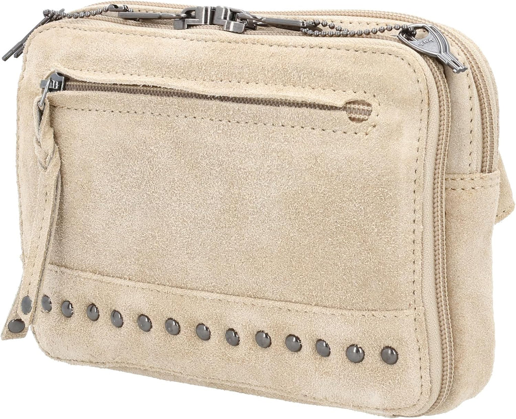 Lady Conceal Kailey Concealed Self Defence Waist Bag by Lady Conceal - Buffalo or Suede Cowhide Leather, 3 Open Sides and Locking Zippers with Universal Holster (Sand) - 8' L x 5.5' H x 2.25'
