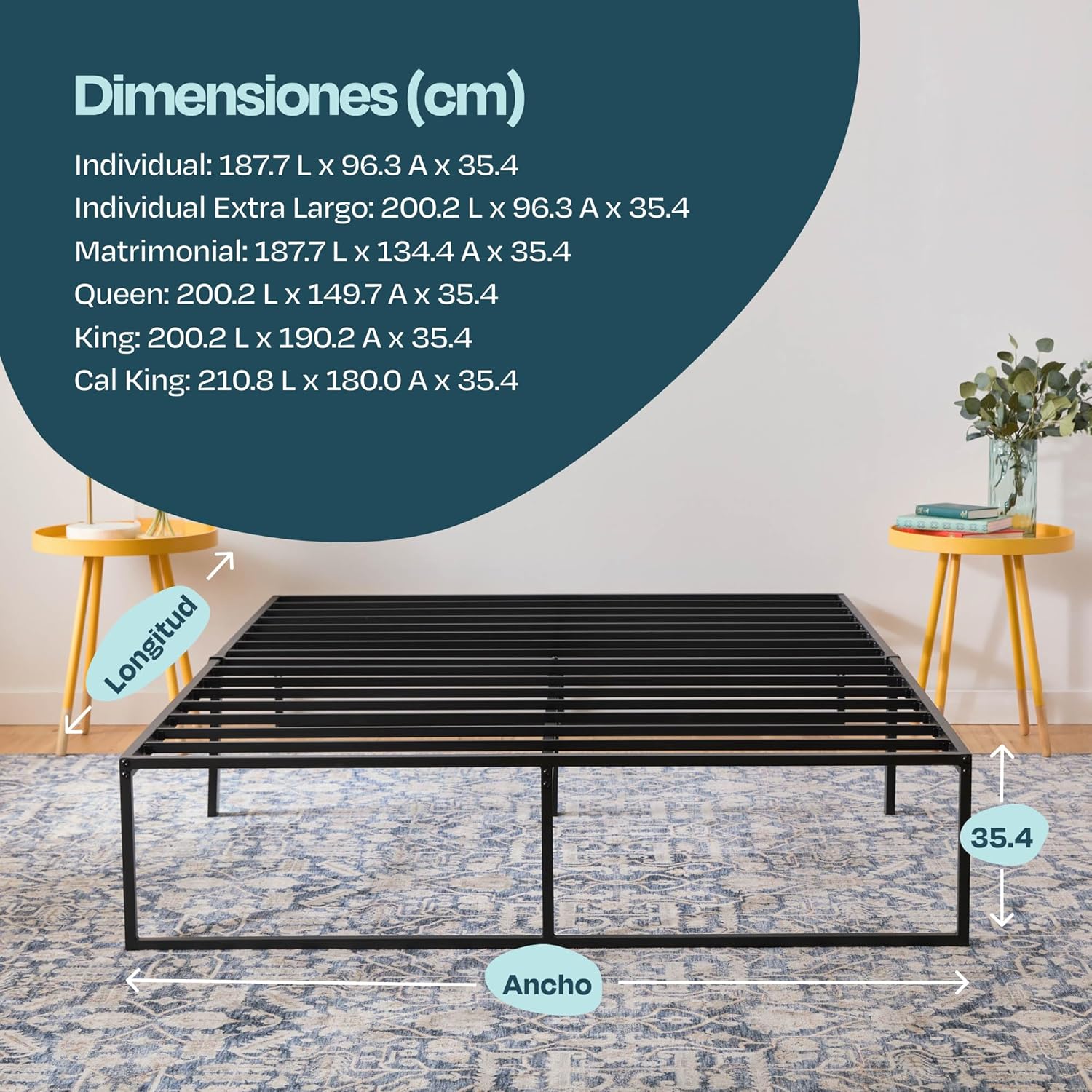 Linenspa Folding Metal Platform Bed Frame - Easy Assembly - Sturdy Steel - No Box Spring Needed - Underbed Storage - Mattress Foundation - 14' High - Traditional Design - Queen Size