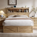 ACCOHOHO Queen Bed Frame with 52' Headboard and 4 Drawers,LED Light,Charging Station,Solid Wood Slats Support,No Box Spring Needed,Natural Oak