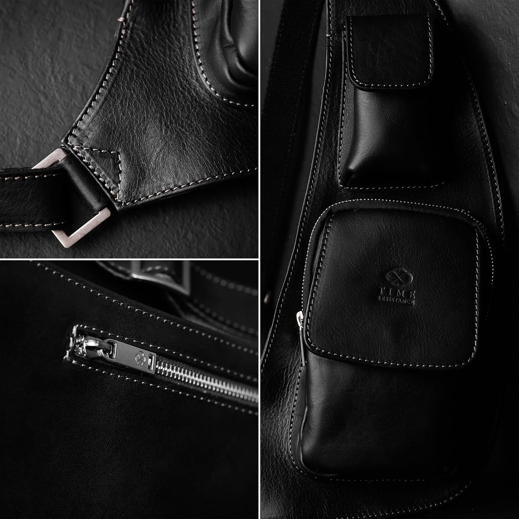 Time Resistance Leather Sling Bag - Crossbody Bag - Messenger Bag for Men and Women - Handmade Shoulder Bag Backpack