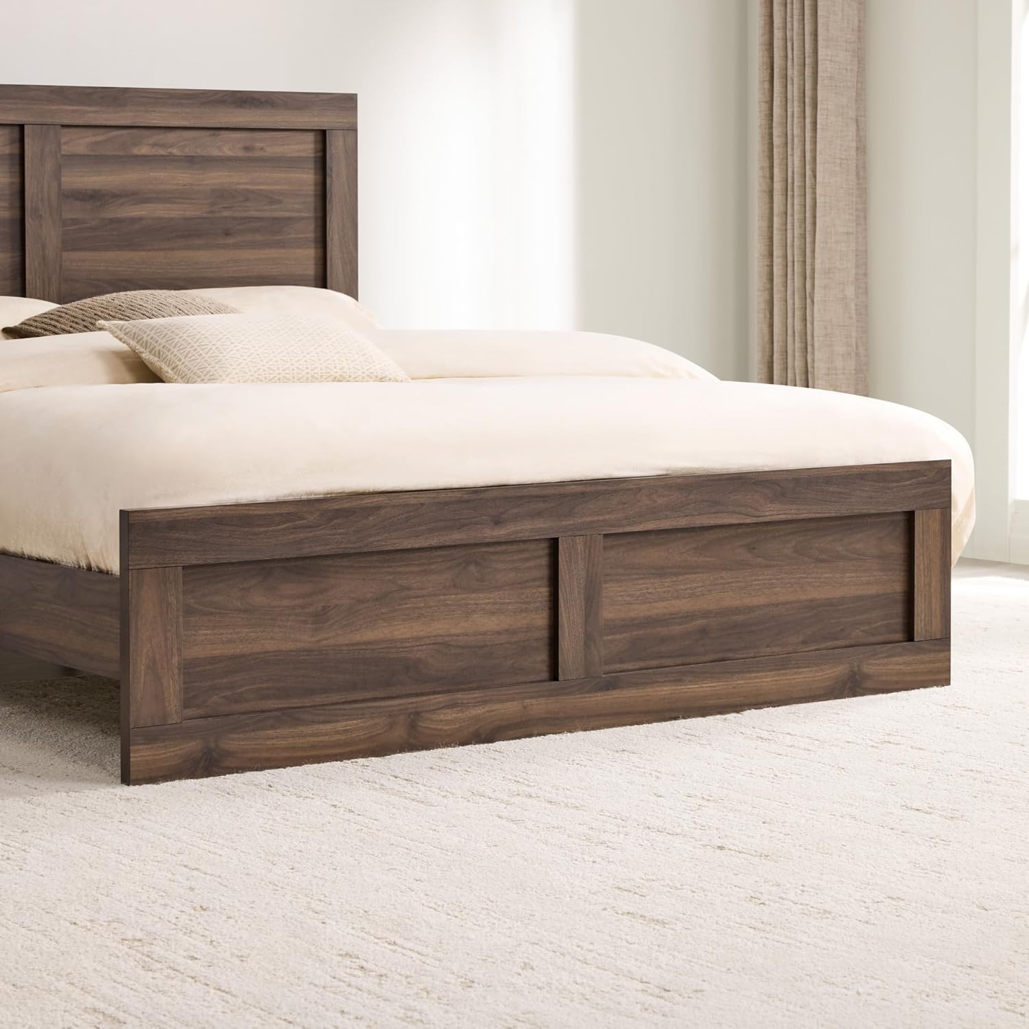 KISLOT Wood Bed Frame, Full Size Wooden Platform Bed Frame with Headboard and Footboard Mattress Foundation Farmhouse Bedroom Furniture No Box Spring Needed