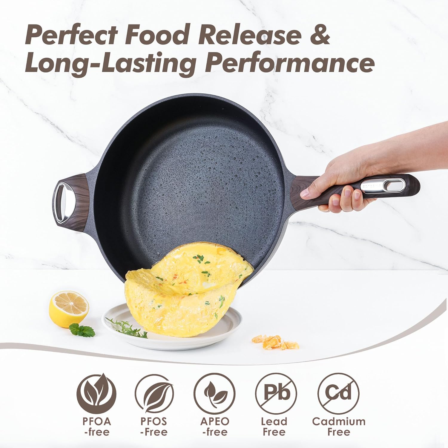 SENSARTE 14 Pcs Non Stick Kitchen Cooking Set, 12 Inch Large Deep Frying Pan, 5 Qt Non Stick Saute Pan with Cover, Healthy Non Toxic Cooking Pan with Helper Handle, PFOA PFOS Free