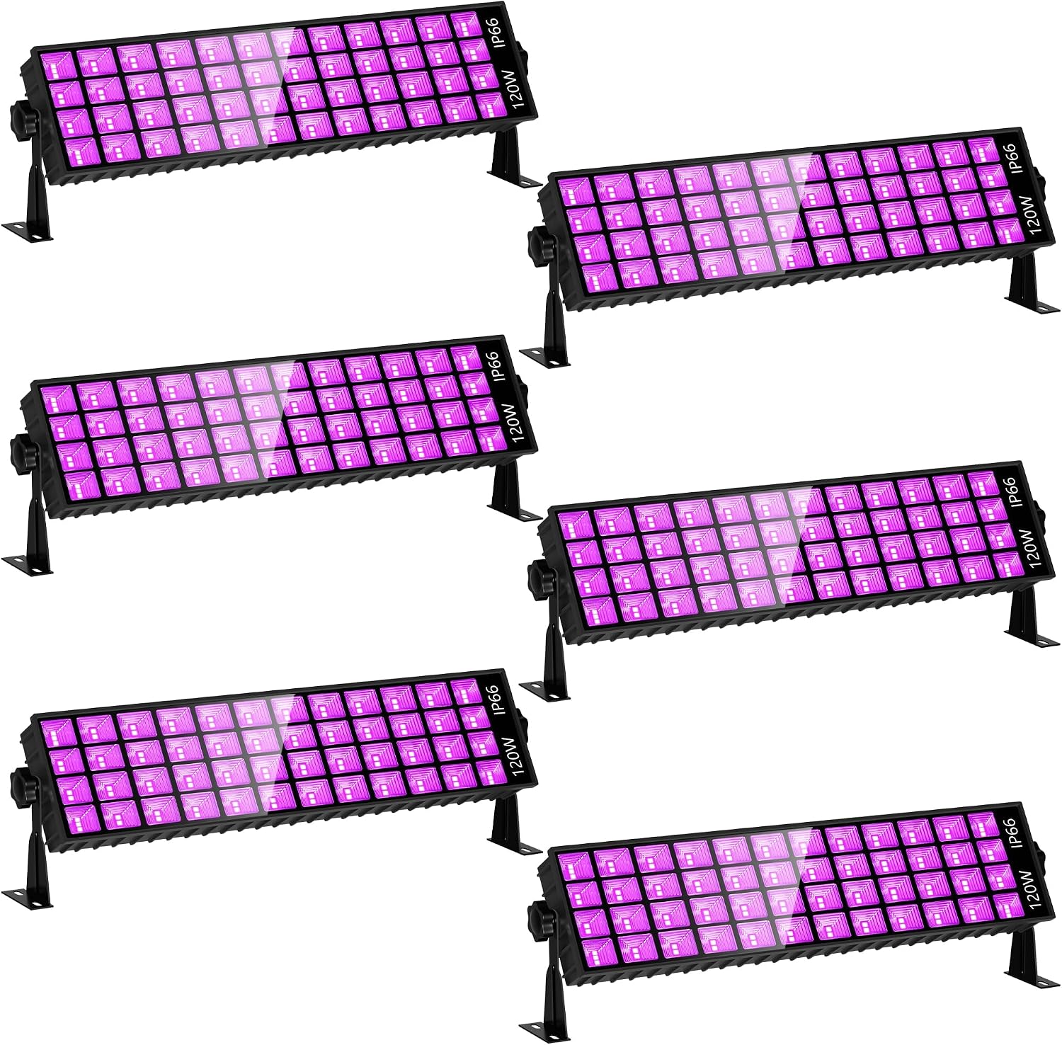 6 Pack 120W Black Light Bar, IP66 Waterproof LED Blacklights with Plug+Switch+5.9ft Cord, Light Up 5000ft² Area, for Halloween Glow Fluorescent Party Bedroom Game Room Body Paint Stage