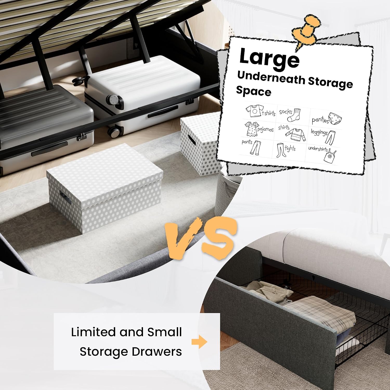 SHA CERLIN Queen Size Lift Up Storage Bed/Modern Wingback Headboard/Upholstered Platform Bed Frame/Hydraulic Storage/No Box Spring Needed/Wood Slats Support/Grey Blue