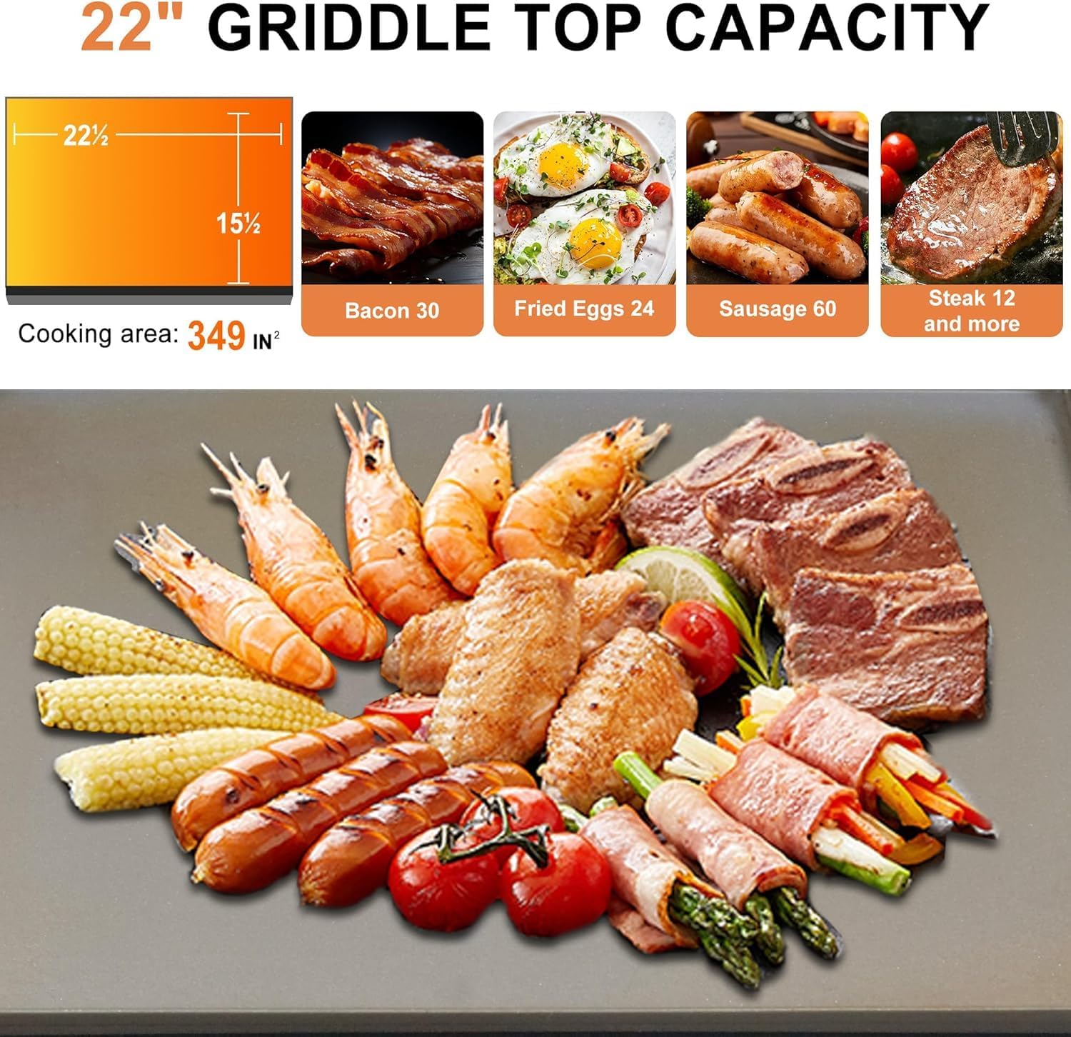Flat Top Gas Griddle with Lid, 22 Inch 3 Burners Outdoor Portable Propane Gas Grill, 30,000 BTU Tabletop BBQ Griddle for Camping, RV, Tailgating
