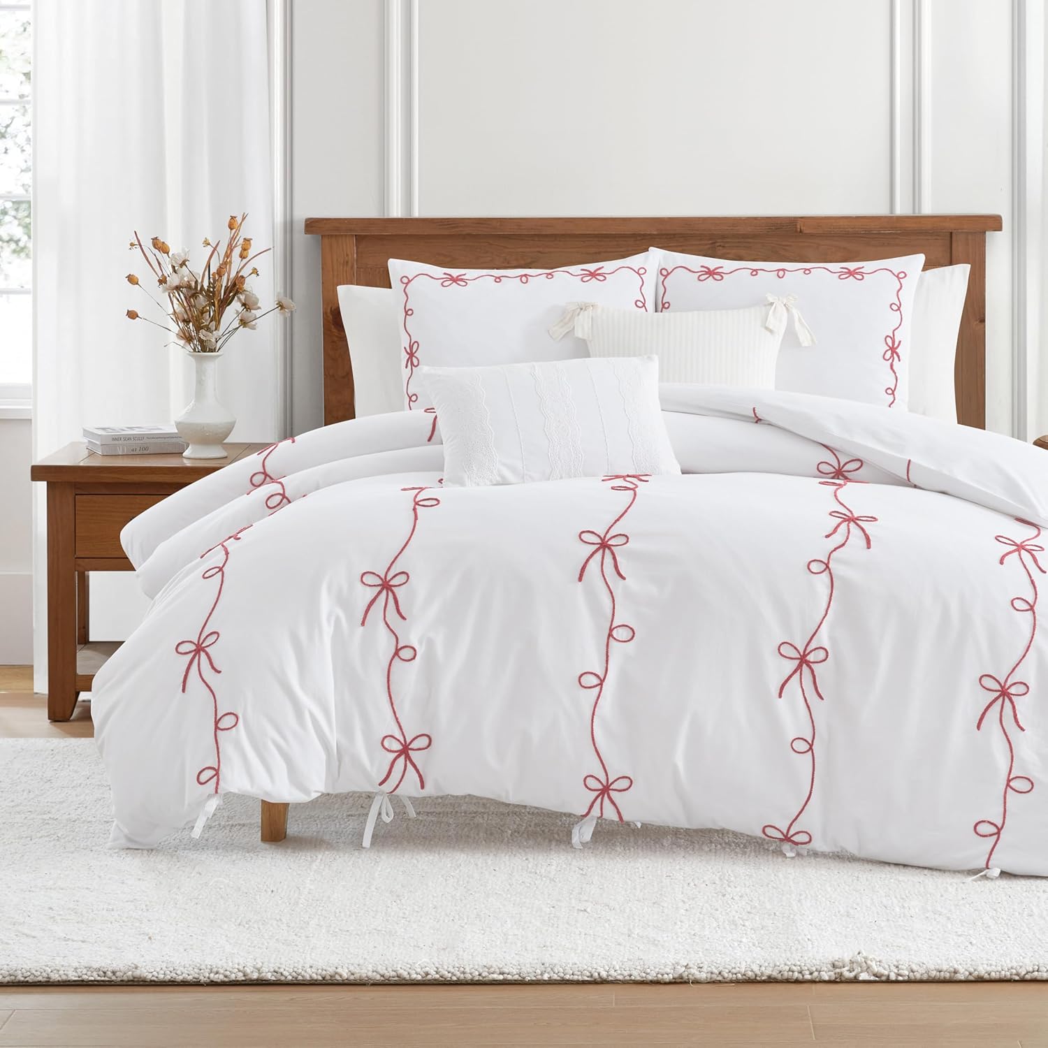 Peri Home Red Bows Bedding 100% Cotton 3-Piece Comforter Set, Full/Queen