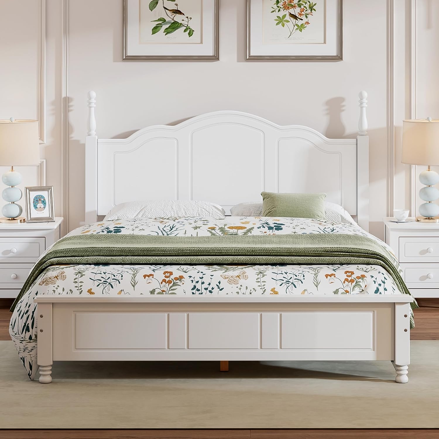 Harper & Bright Designs Bedroom Set Furniture, 3-Pieces Bedroom Sets, Queen Size Wood Platform Bed and 2 Nightstands, White