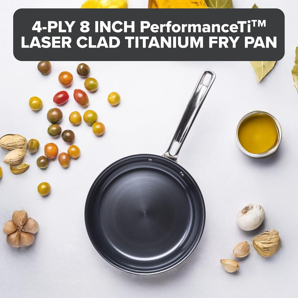 Viking 4-Ply Frying Pan, 8 Inch Laser Clad Titanium Performance Ti Kitchen Cookware, Blue/SIlver