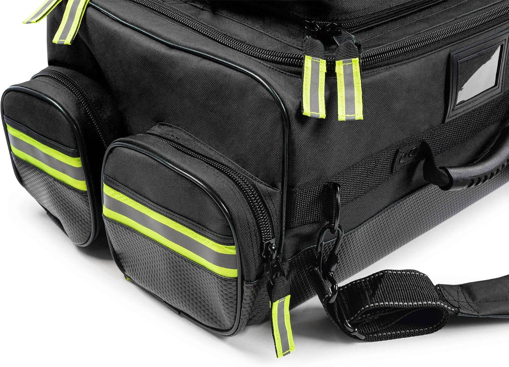 Scherber Fully Stocked First Responder Ultimate Professional EMT/EMS Trauma Kit | HSA/FSA Approved | w/10+ Compartments, Zippered Pockets, Dividers, Oxygen Access & 260+ First Aid Supplies (Black)