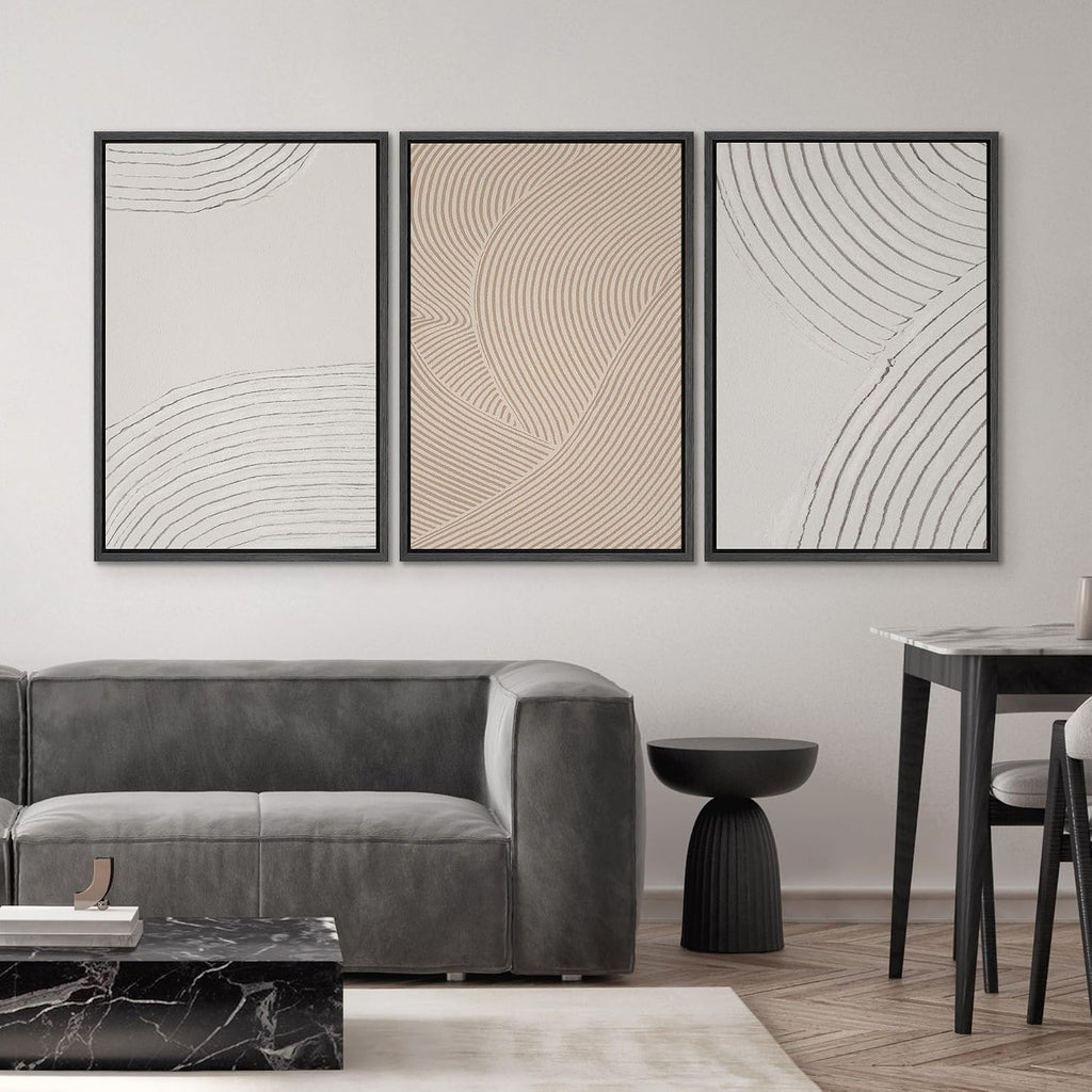SIGNWIN Framed Canvas Print Wall Art Set Geometric Pastel Spiral Circles Shapes Abstract Illustrations Modern Art Decorative Nordic Chic Calm/Zen for Living Room, Bedroom, Office - 16'x24'x3 Black