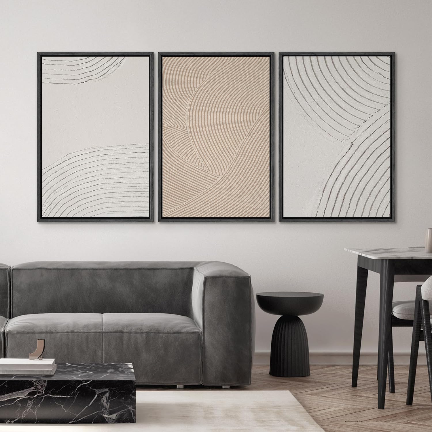 SIGNWIN Framed Canvas Print Wall Art Set Geometric Pastel Spiral Circles Shapes Abstract Illustrations Modern Art Decorative Nordic Chic Calm/Zen for Living Room, Bedroom, Office - 16'x24'x3 Black
