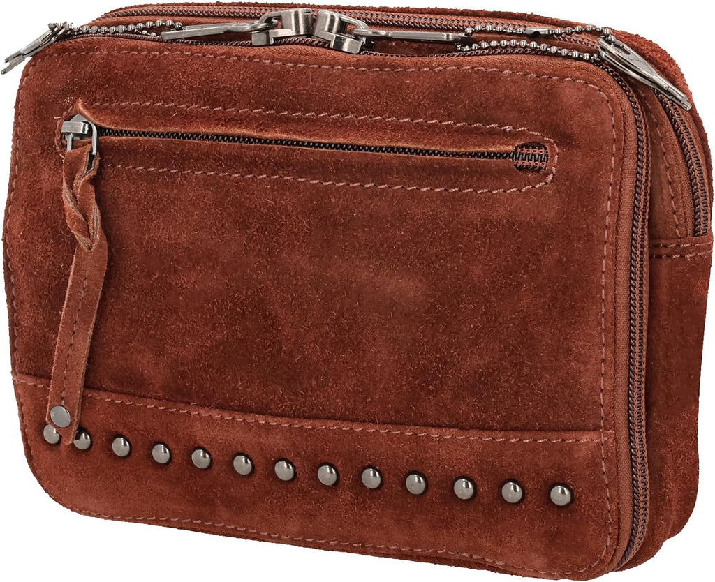 Kailey Concealed Self Defence Waist Bag by Lady Conceal - Buffalo or Suede Cowhide Leather, 3 Open Sides and YKK Locking Zippers with Universal Holster (Dark Brown) - 8' L x 5.5' H x 2.25'