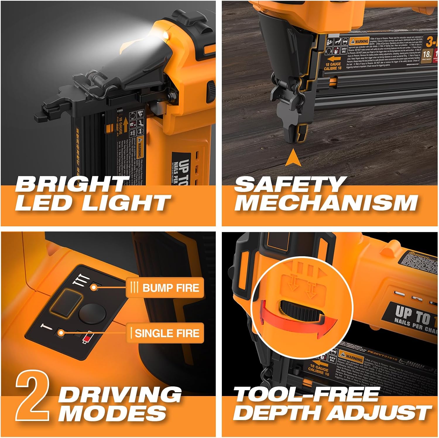 Freeman PE20V31618G 20 Volt Cordless 3-in-1 16 and 18 Gauge Nailer/Stapler Kit with Lithium Ion Battery, Charger, Bag, and Fasteners (600 Count) – 1300 Shots Per Charge