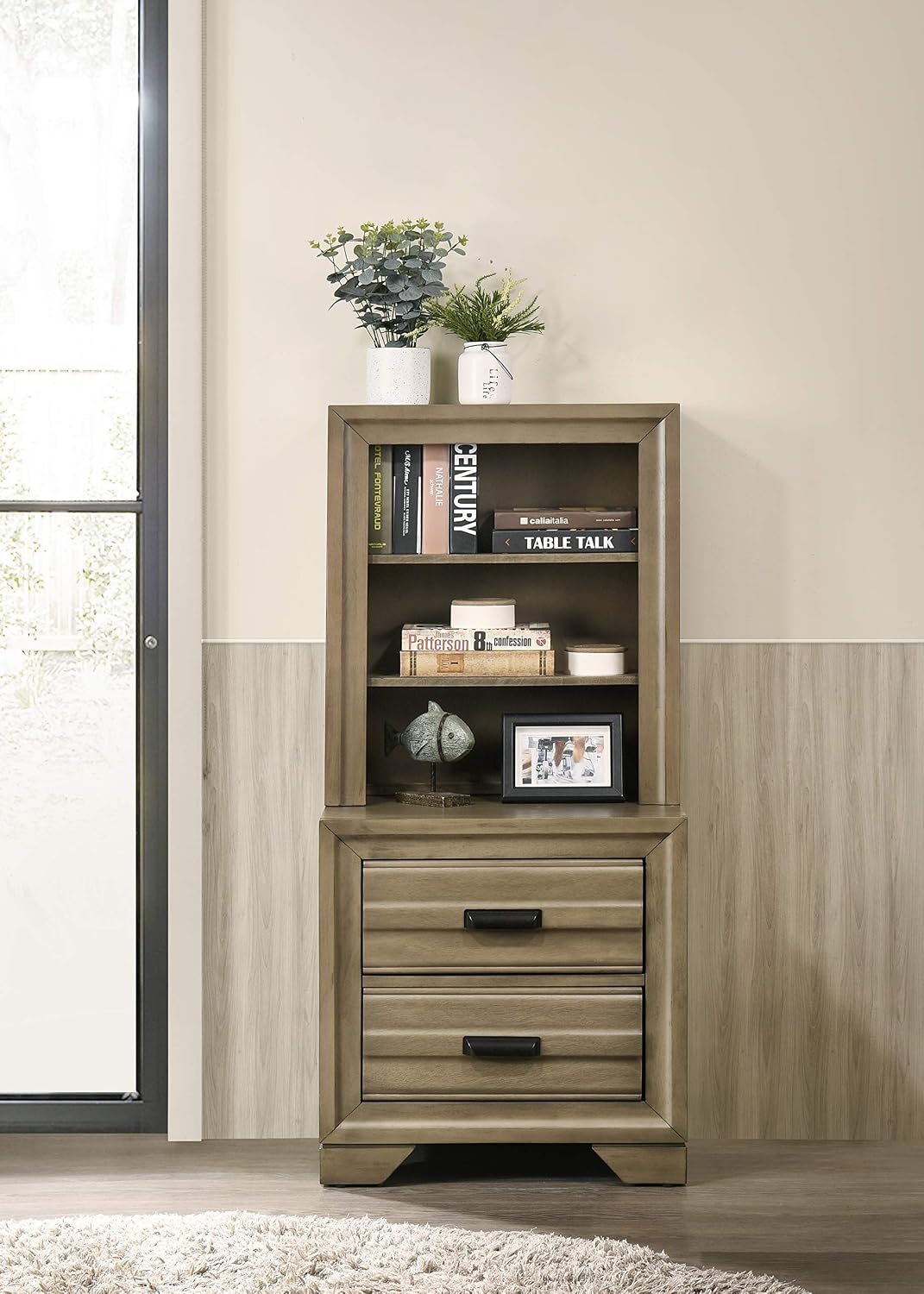 Roundhill Furniture Loiret Light Gray Finish Wood Storage Platform WallBed, Queen