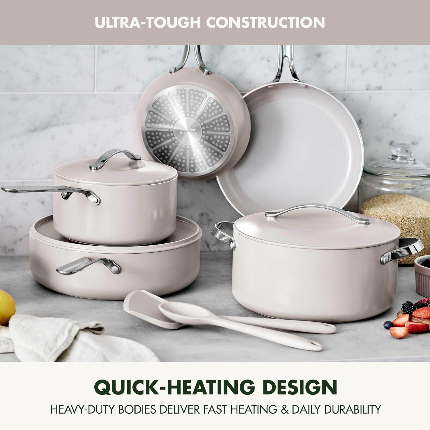 GreenPan Nova 10-Piece Cookware Pots & Pans Set, Oprah's Favorite Things 2024, PFAS-Free Ceramic Nonstick, Fry, Sauté, Stockpot, Utensils, Lids, Induction Suitable, Dishwasher & Oven Safe, Clay