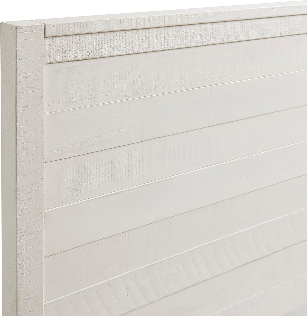 Arden Queen Size Panel Bed Frame – Solid Brazilian Pine Wood with High 50' Headboard, Low 18' Footboard, 8' Underbed Clearance – Rustic Boho Bedroom Style by Alaterre Furniture (Light Driftwood White)