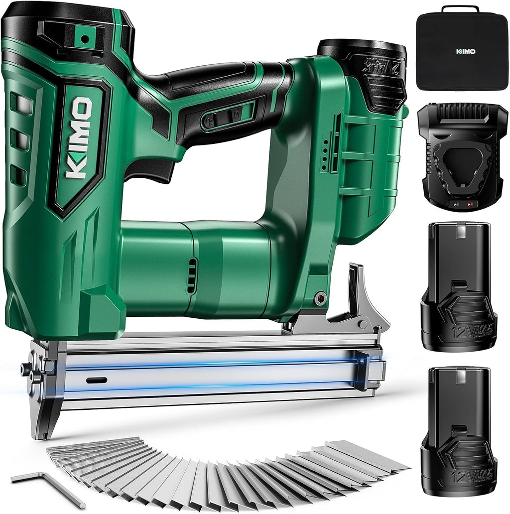 KIMO Brad Nailer Cordless w/ 5000pcs Nails, 2.0Ah Battery X2, 180 Nails/min, Single & Contact Firing, Fast Charger, LED Light, Adjustable Depth 18 GA Cordless Nail Gun for DIY Woodworking Framing