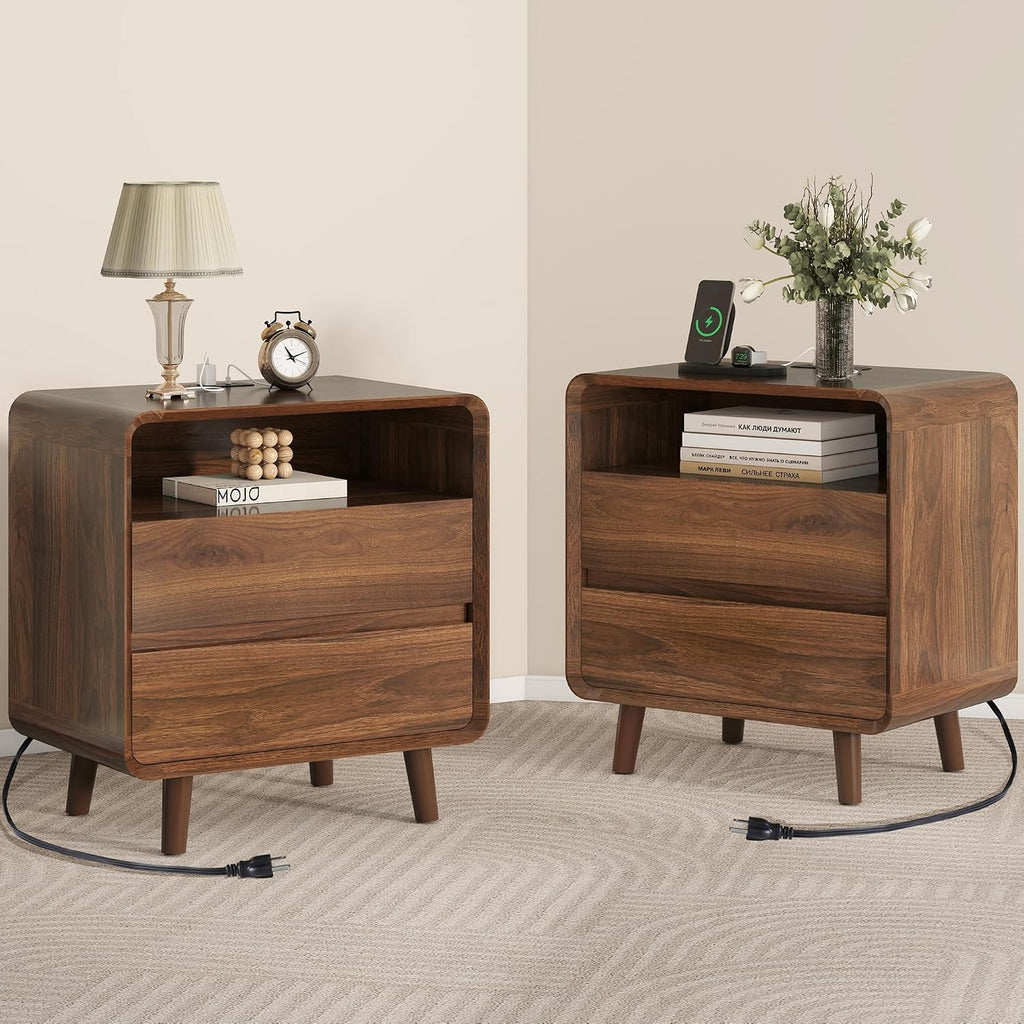 Nasonet Mid Century Modern Dresser and Nightstand Sets 3 Piece, Wooden 3 Drawer Dresser and 2 Drawer Nightstands Sets of 2, Walnut Bedroom Furniture Set