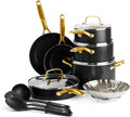 Blue Diamond 14 Piece Induction Nonstick Cookware Set, Diamond Infused PFAS-Free Ceramic Nonstick Pots & Pans, Durable Metal Utensil Safe, Dishwasher Safe, Oven & Broiler to 600F, Black/Gold