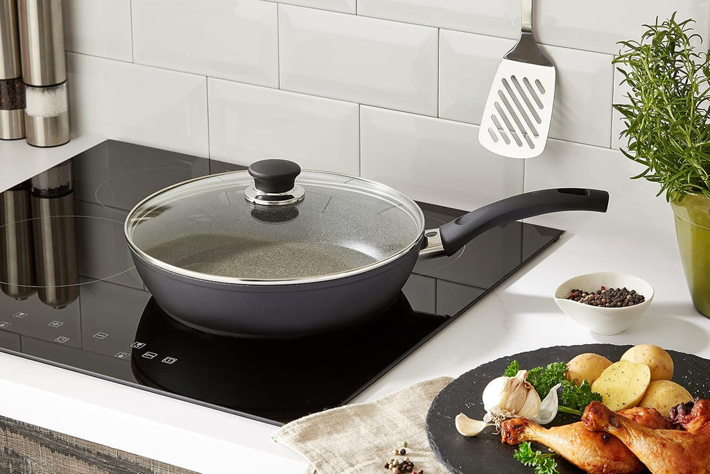 BALLARINI Bari 9N1C-D.28 Sauté Pan 28 cm with Glass Lid Aluminium with Granitium Non-Stick Coating Suitable for Induction Cookers Temperature Control Made in Italy