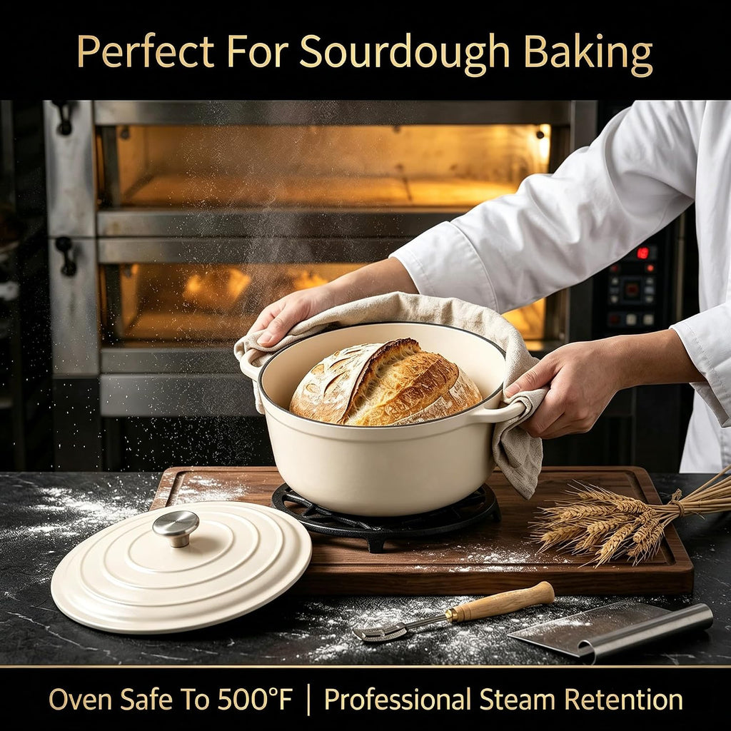 QuliMetal Enameled Cast Iron Cookware Set, 4-Piece Pots and Pans Set with Lids, 10.25' Skillet, 2QT Saucepan, 2.8QT & 4.8QT Dutch Ovens, Oven Safe to 500°F, All Stovetops Compatible - Cream White
