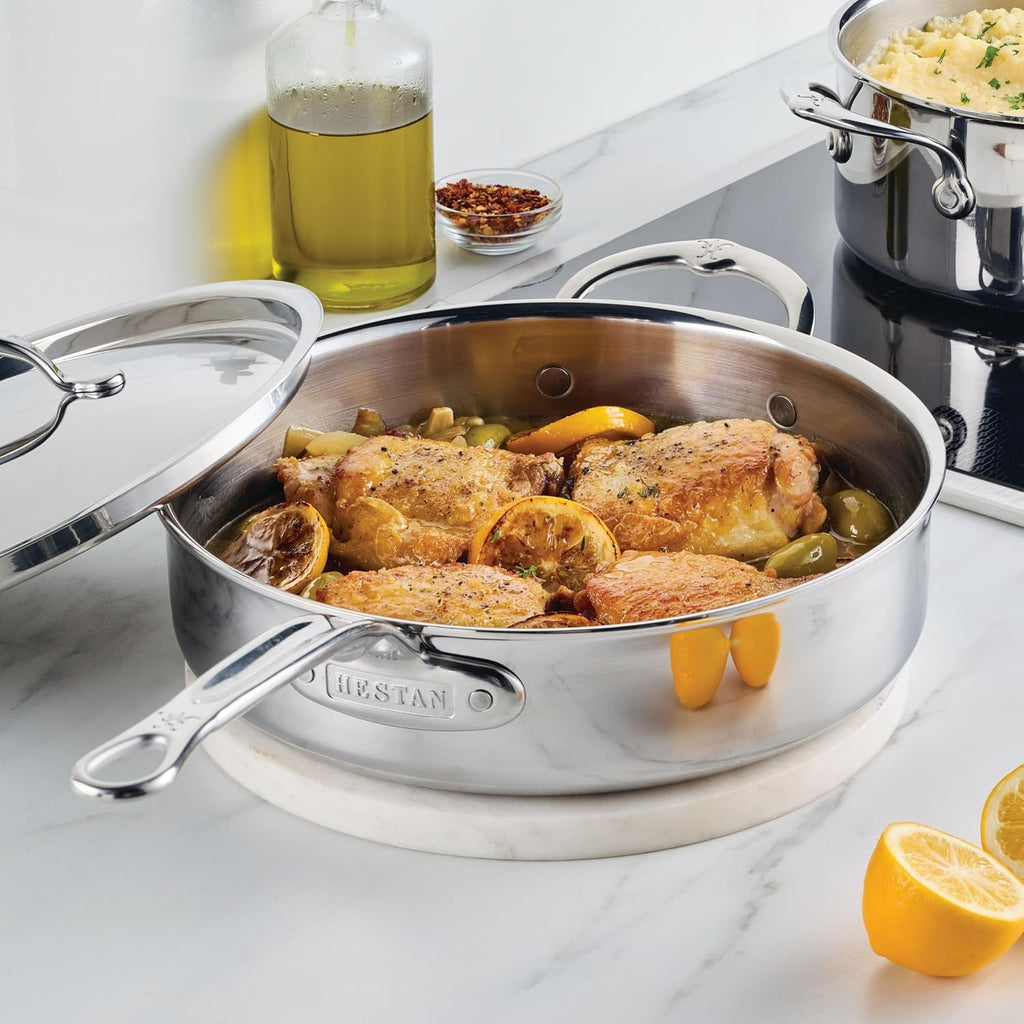 Hestan ProBond Luxe 3.5-Quart Sauté Pan with Lid, Professional Clad Stainless, ProCore Tri-Ply Clad Construction, Polished Exterior, Induction & Oven Safe