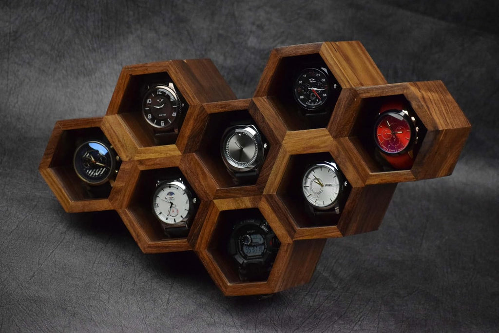 Extra Large Superior Rosewood Honeycomb Watch Box Display Case Holder Collector Organizer for Men, Vintage Watch Storage Box to Store and Keep your Watches Safe and Sophisticated (eight storage)