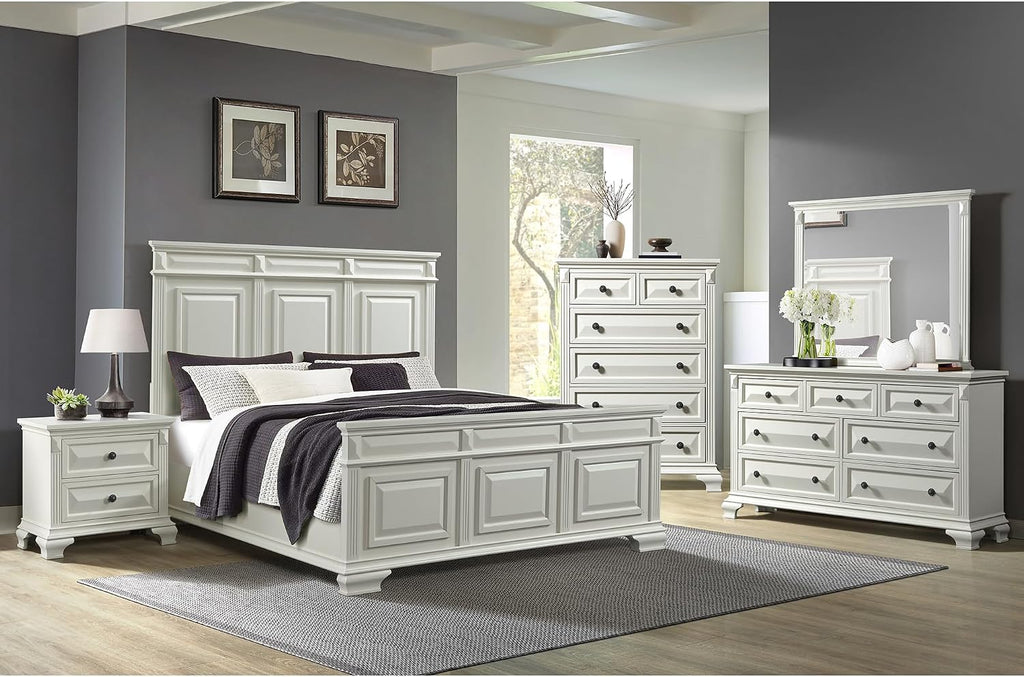 Picket House Furnishings Sumner King Panel 5PC Bedroom Set in Antique White