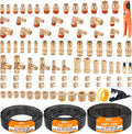 CheeMuii 100 PCS Brass DOT Air Line Fittings with 3 Roll 50FT 1/4' 3/8' 1/2' DOT Air Lines Kit Push Lock Air Fitting Quick Connect Air Fittings with Air Hose Pneumatic Tubing