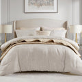 Madison Park Queen Comforter Set Jacquard Metallic Thread Comforters Queen Size Bed, All Season Comforter & Quilt Bedding Set Queen Size Comforter, Decor Pillows, Shams, Royce, Queen Ivory 5 Piece