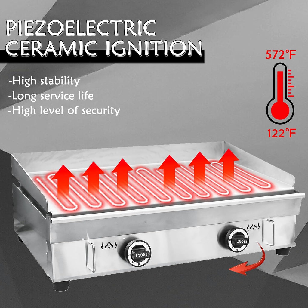 29'' Commercial Restaurant Gas Countertop Griddle LPG Gas Grill Griddle Flat Top Gril 16.14 * 28.94 in with Adjustable Temperature Control