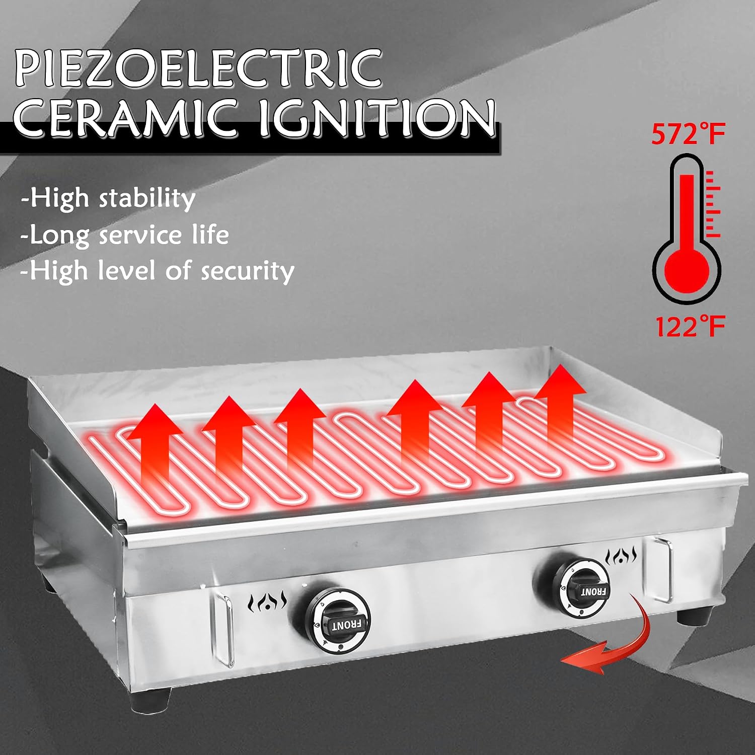 29'' Commercial Restaurant Gas Countertop Griddle LPG Gas Grill Griddle Flat Top Gril 16.14 * 28.94 in with Adjustable Temperature Control