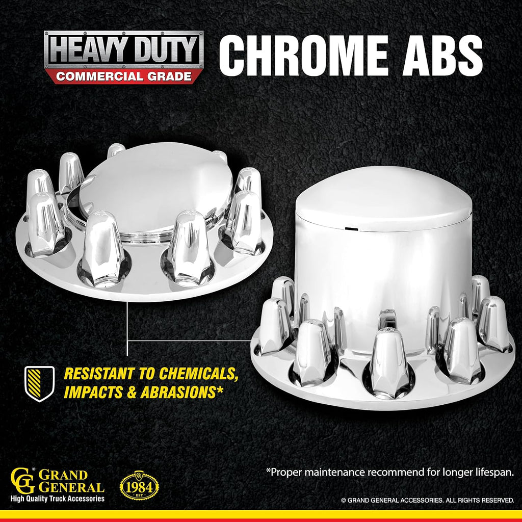 GG Grand General 40232 Chrome Plastic Complete ABS Axle Set (2 Front and 4 Rear) with Standard Hub Caps and Push-On 33mm Lug Nut Covers for Trucks, 4 Pack