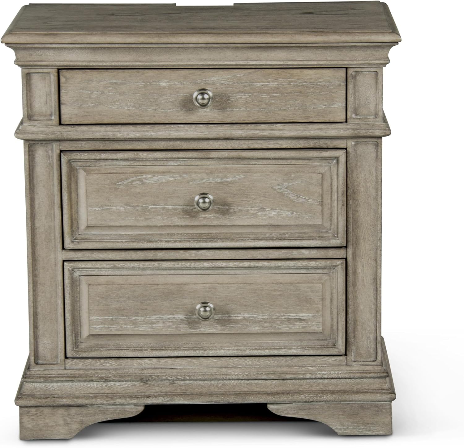 Steve Silver Furniture Highland Park Nightstand, Driftwood Finish, Nickle Hardware, 2 USB Charging Ports, 2 Full Size Drawers & 1 Half Size Drawer, Bedroom, 28' L x 17' D x 29.5' H, Brown