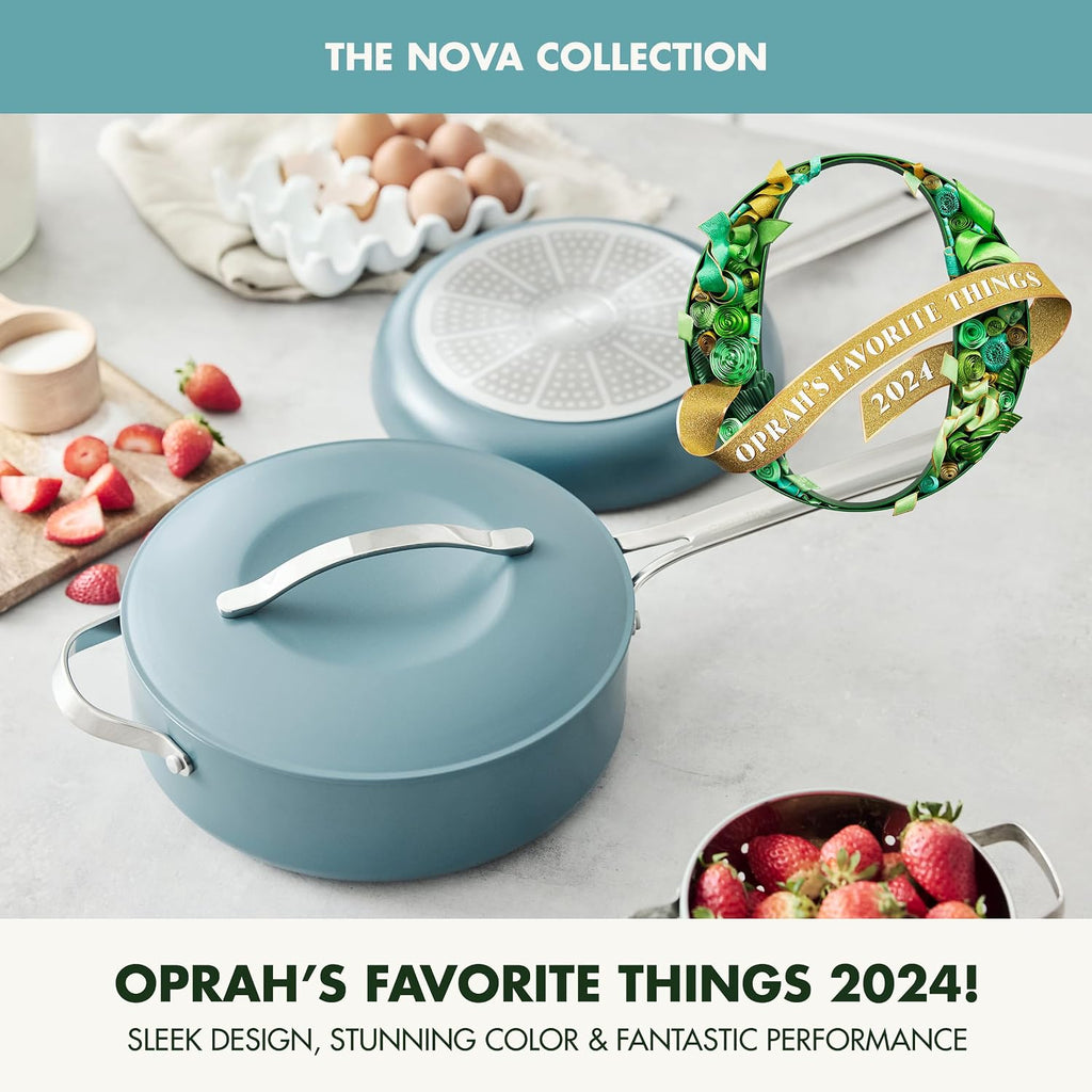 GreenPan Nova 10' Frying Pan Skillet and 4.37QT Sauté Pan with Lid, Oprah's Favorite Things 2024, PFAS-Free Ceramic Nonstick, Induction Suitable, Sear, Fry, Broil, Dishwasher & Oven Safe, Deep Teal