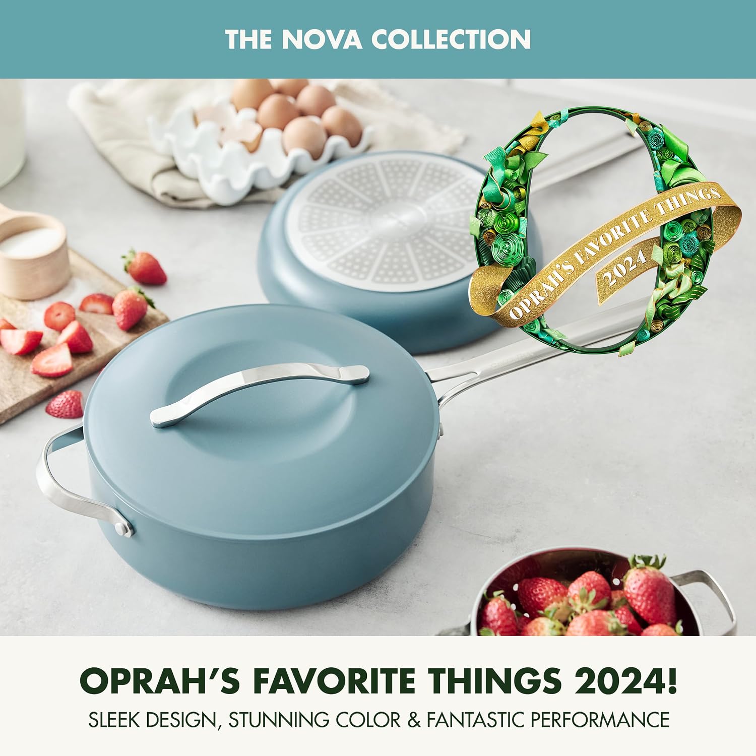 GreenPan Nova 10' Frying Pan Skillet and 4.37QT Sauté Pan with Lid, Oprah's Favorite Things 2024, PFAS-Free Ceramic Nonstick, Induction Suitable, Sear, Fry, Broil, Dishwasher & Oven Safe, Deep Teal