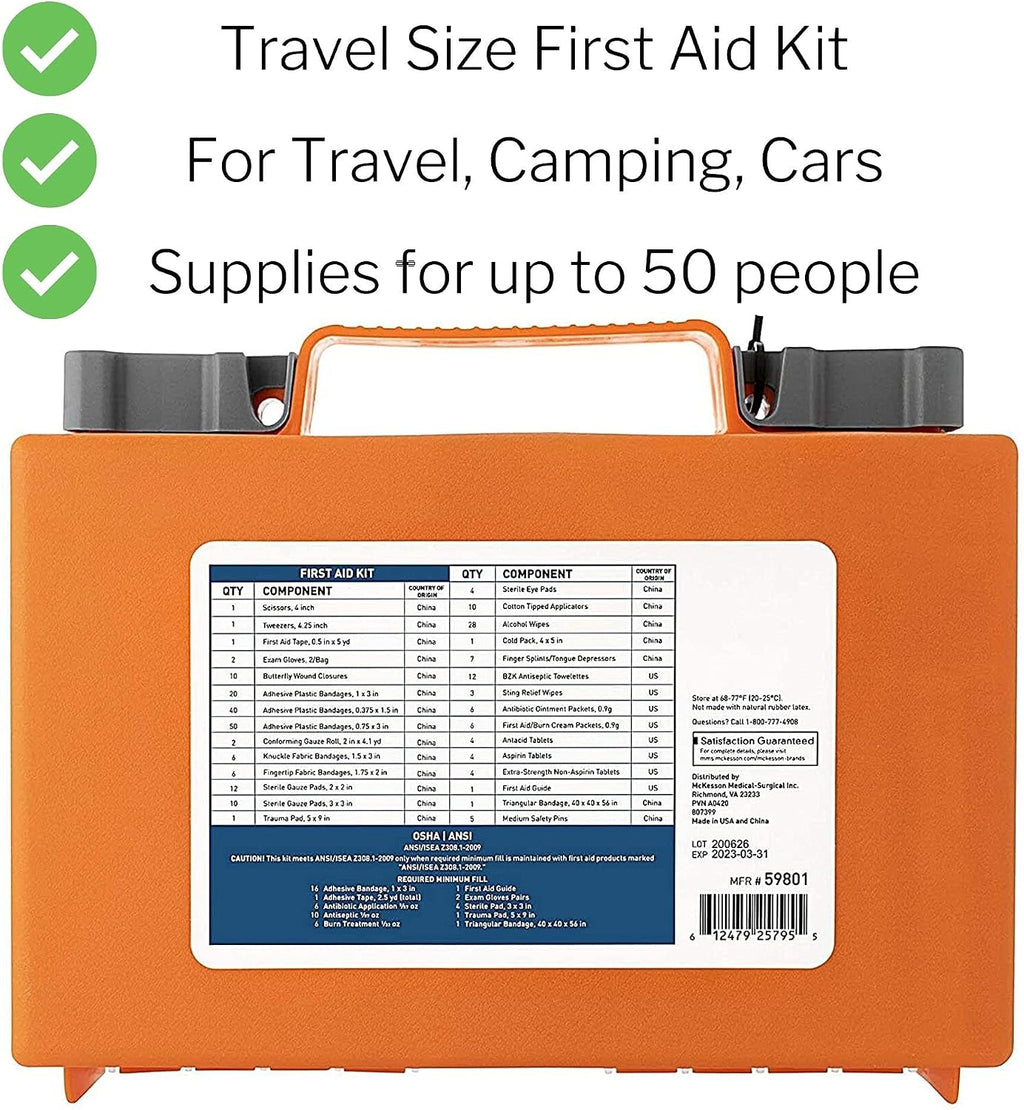 McKesson First Aid Kit, 260 Pieces, OSHA Compliant 50 Person Kit for Car, Home, Office, Camping, Travel, Case of 12