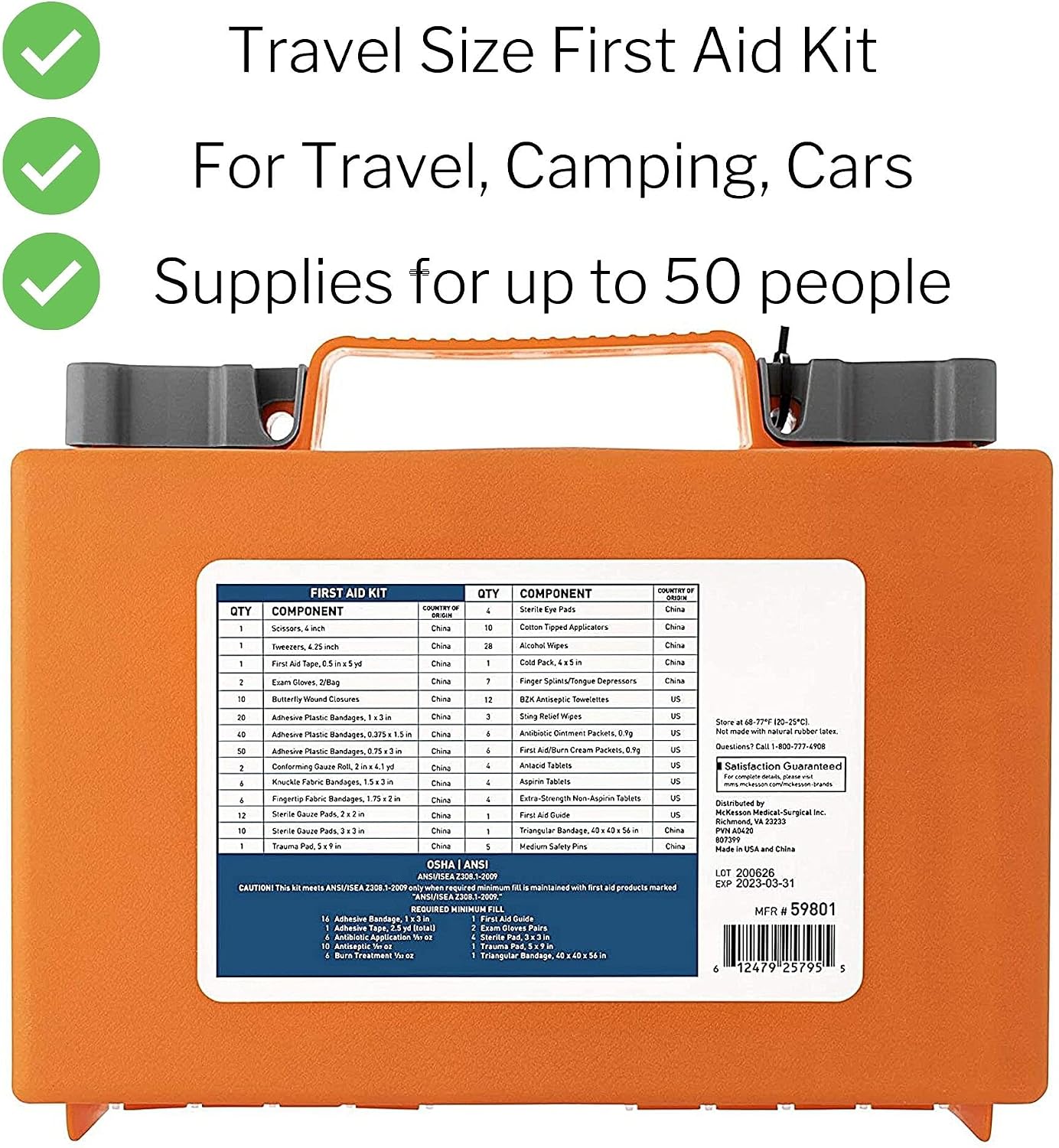 McKesson First Aid Kit, 260 Pieces, OSHA Compliant 50 Person Kit for Car, Home, Office, Camping, Travel, Case of 12