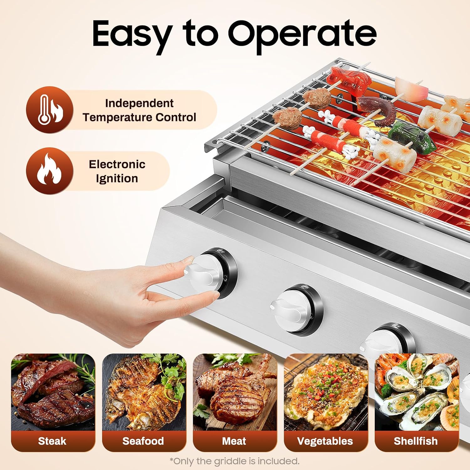 4 Burner Flat Top Gas Griddle,Portable Propane Griddle with Electronic Ignition,Tabletop Gas Grill for Outdoor Camping Cooking BBQ,Adjustable Grille Height