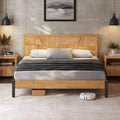 Bme Trapeze King Bed Frame – Modern Solid Wood Bed with Smooth Pattern Headboard, Black Metal Legs, Light Natural Finish – Durable King Size Platform Bed for Contemporary Bedrooms
