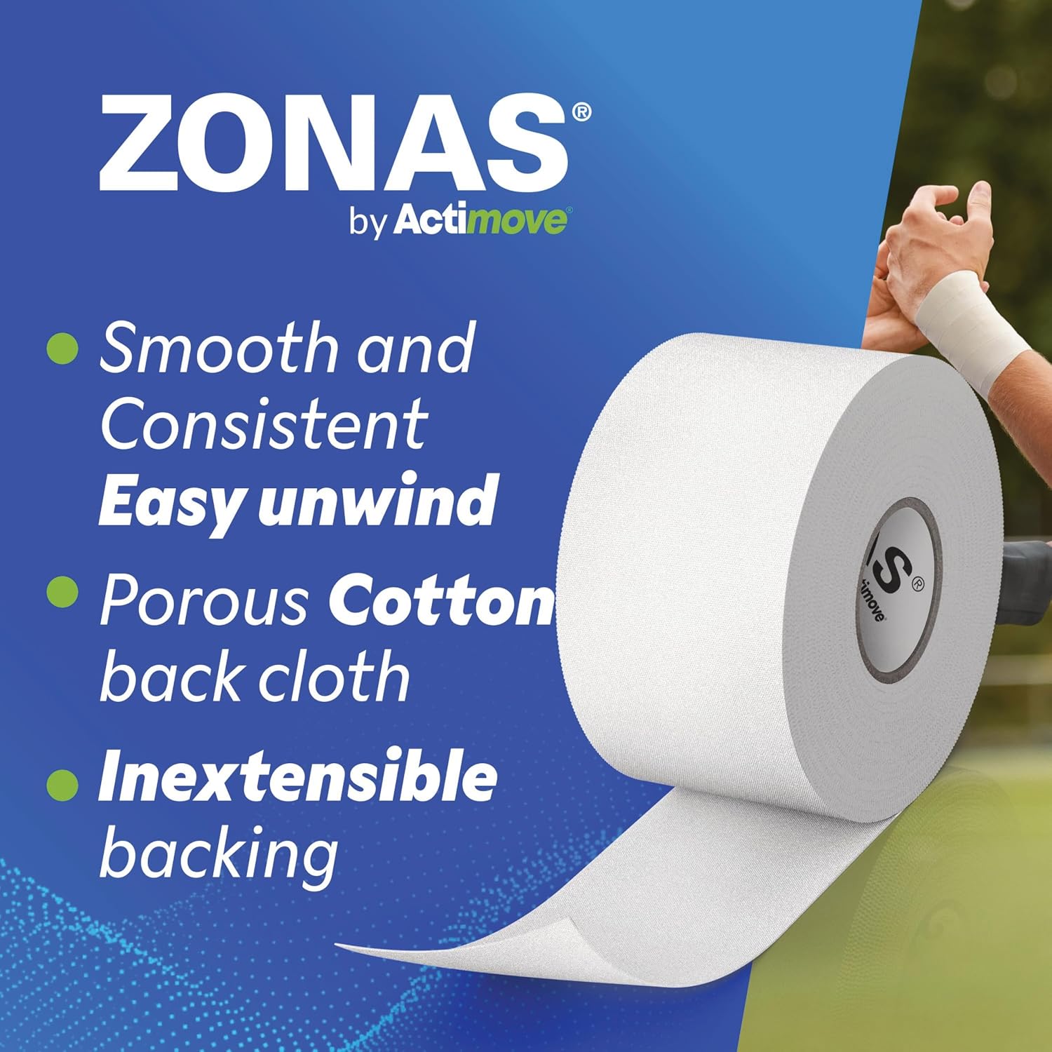 Athletic Tape for Muscles and Joint Support and Immobilization, Strong Skin Adhesion, Hand-tearable, White, 1.5 in x 15 yd, Speedpack - 32 Rolls