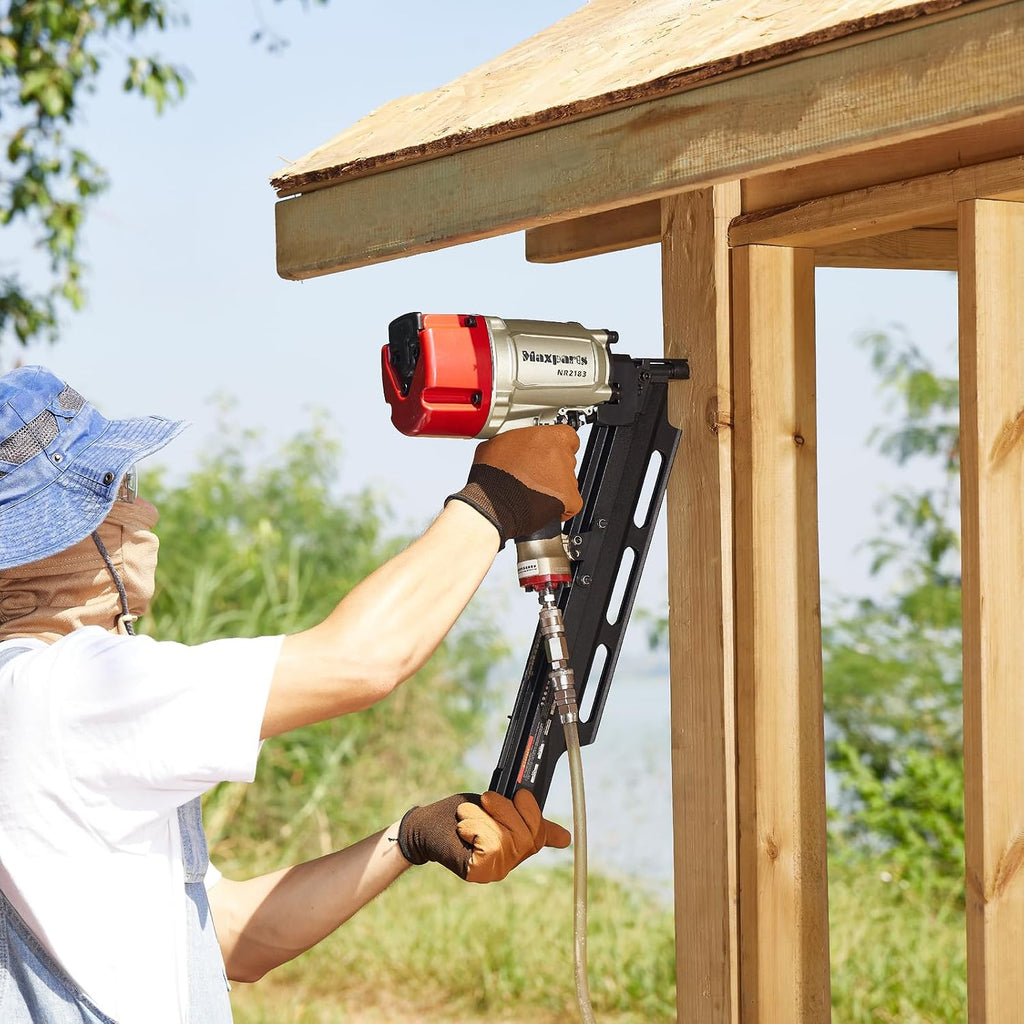 Maxparts Framing Nail Gun NR2183 21 Degree Plastic Strip Framing Nailer with Aluminum Magazine Quick Shooting Pneumatic Tools for Wood Constructions