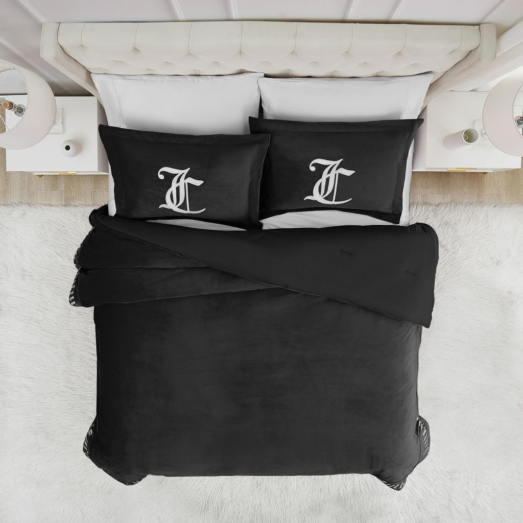 Juicy Couture - Comforter Set - Gothic Design Bedding - Full/Queen - 3 Piece Set Includes (1) 90' x 92' Comforter and (2) 20' x 26' Shams - Wrinkle Resistant - Premium Bedroom Decor - Black