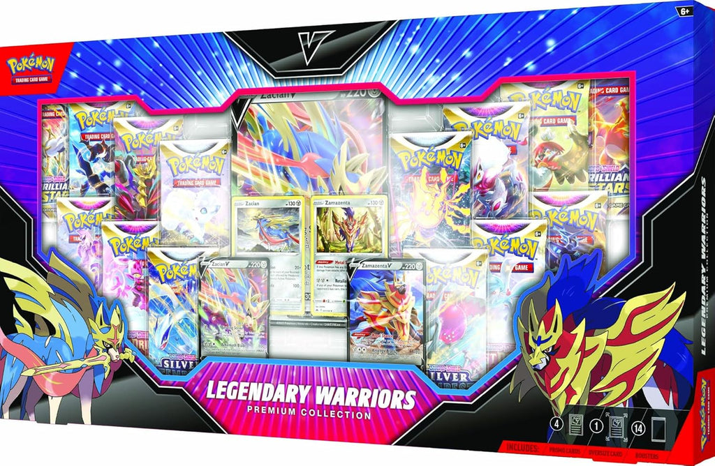 Pokemon TCG: Legendary Warriors Premium Collection Box, Zacian Zamazemta Promos, Gift for Kids, 14 Booster Packs from Sword & Shield