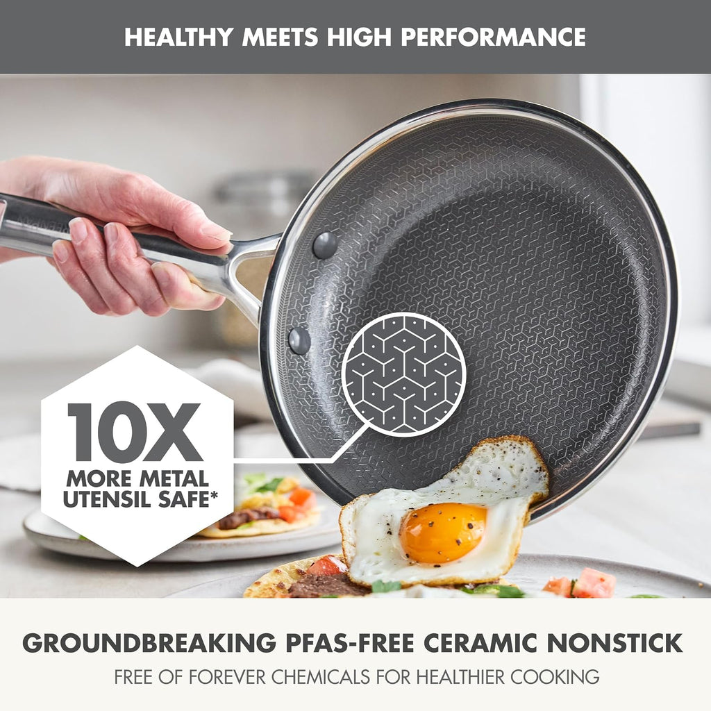 GreenPan Hybrid 8', 10' & 12' Nonstick Stainless Steel Frying Pan Set With Lids, APEX Tri-Ply Thermobond, PFAS-Free, Induction & All Cooktop Compatible, Oven Safe to 850°F. Dishwasher Safe, Silver