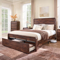Aitjunz Modern Queen Size Bed Frame with 50' Tall Headboard, Wood Queen Size Platform Bed Frame w/3 Storage Drawers, Curved Profile Design, Wood & Steel Platform Bed, No Box Spring Needed, Dark Walnut